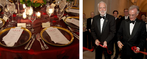 place setting, SI Secretary Wayne Clough and Freer Sackler Director Julian Raby cutting the ribbon to open the China galleries.