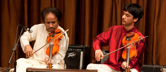 L Subramaniam performs with his son, Ambi Subramaniam