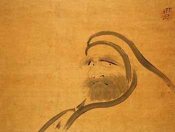 Bodhidharma
Fugai Ekun, 1568-1654
Japanese, Edo period (1615 - 1868), 17th c.
Ink on paper
Overall: 121.7 cm H x 66.1 cm W (with Jiku) (48 11/16 x 26) Image: 39.9 cm h x 50.9 cm W (15 11/16 x 20 1/16)
Gift of Peggy and Richard M. Danziger in hon