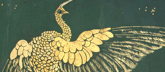 detail of golden peacock painting from the Peacock Room